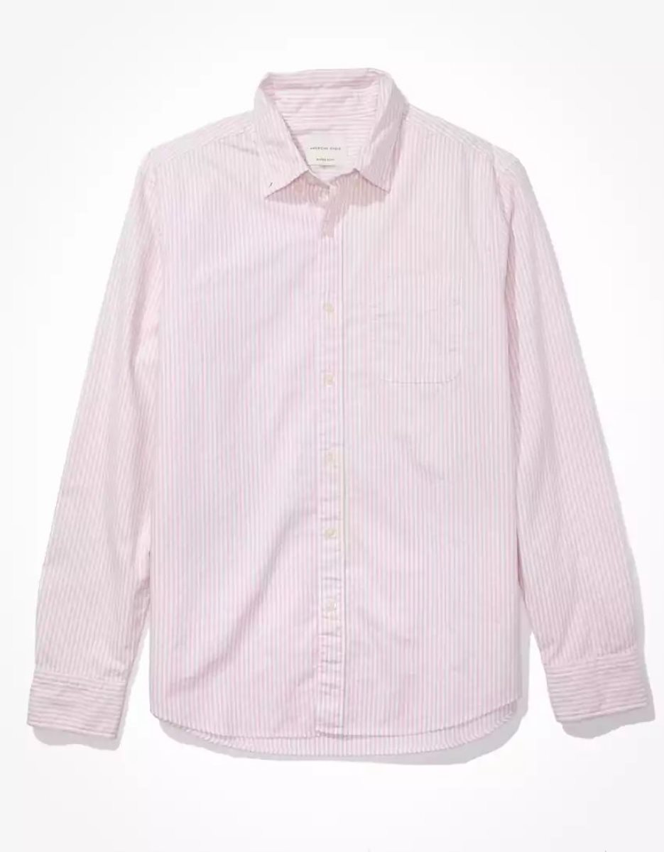 Hauts Flanelle American Eagle AE Everyday Rayé Oxford Button-Up Shirt Rose Homme | UJB-72327853